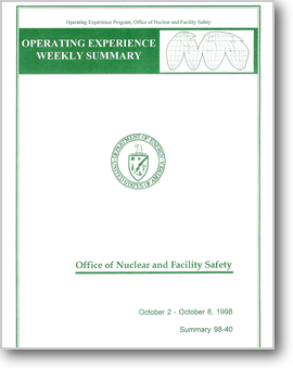 米原子力施設安全室の週間報告書 米原子力施設安全室の週間報告書